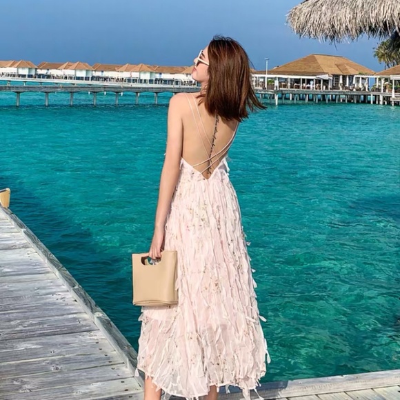 Long dress pink backless - Picture 4 of 8